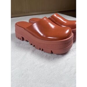 Charles & Keith Sandals Womens Size 10 Orange Platform Slide Wedge Clog Shoes